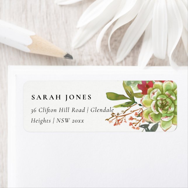 Chic Succulent Desert Cactus Red Floral Address (Insitu)