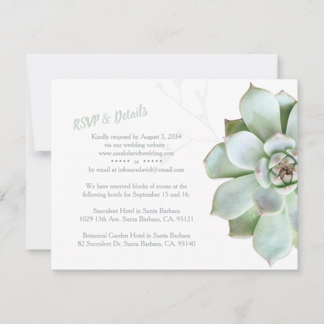 Chic Succulent Wedding RSVP & Accommodations (Front)