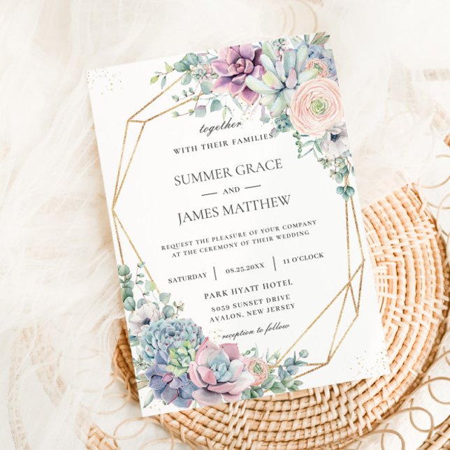 Chic Succulents Floral Greenery Geometric Wedding  Invitation (Creator Uploaded)