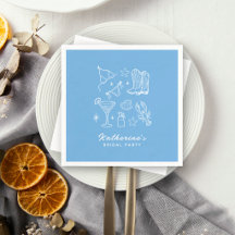Chic Summer Blue Hand Drawn Beach Bridal Shower