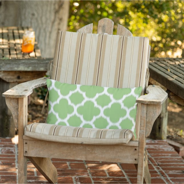 Chic Summer Green Moroccan Ikat Quatrefoil Pattern Lumbar Pillow (Chair)