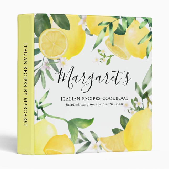 Chic Summer Lemon Yellow Recipe Cookbook Binder (Front/Spine)