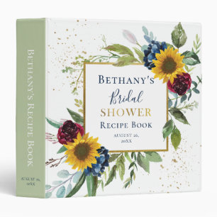 Chic Sunflower Floral Bridal Shower Recipe Book Binder