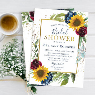 Chic Sunflower Floral Gold Glitter Bridal Shower Invitation