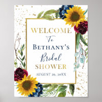 Chic Sunflower Floral Gold Glitter Bridal Shower