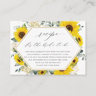 Chic Sunflower Floral Recipe for the Bride to Be Enclosure Card