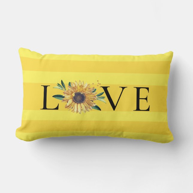 Chic Sunflower Golden Yellow  Love Lumbar Pillow (Front)