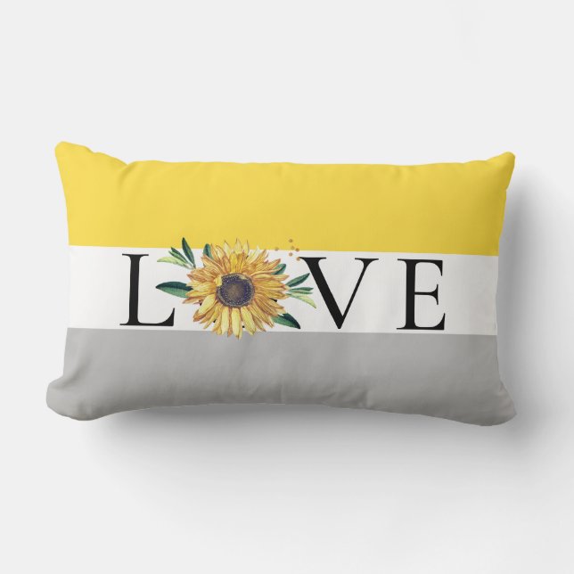 Chic Sunflower Grey Yellow  Wedding Love Lumbar Pillow (Front)