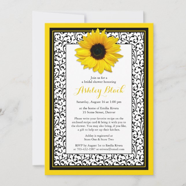 Chic Sunflower Recette nuptiale Invitation douche (Devant)