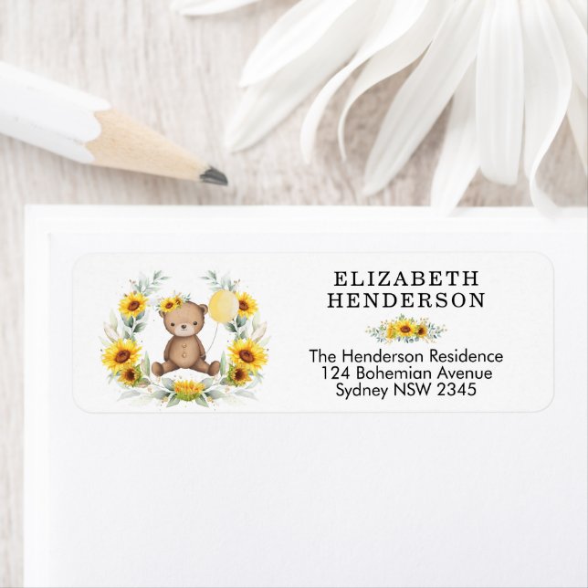 Chic Sunflower Teddy Bear Yellow Balloon Address (Insitu)