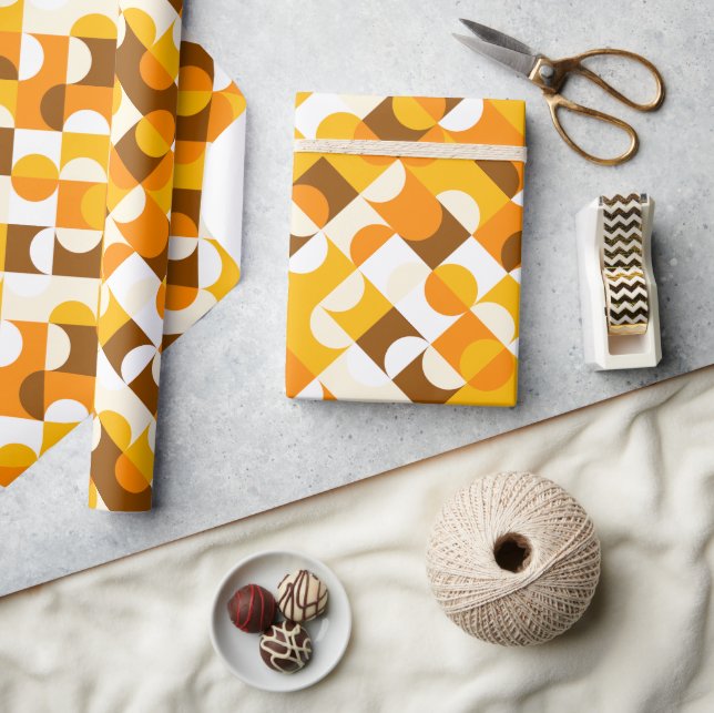 Chic Sunny Yellow Orange Brown Circles Art Pattern Wrapping Paper (Crafts)