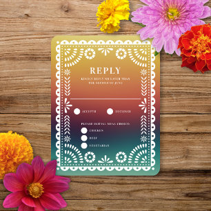 Chic Sunset Gradient Papel Picado Wedding Reply RSVP Card