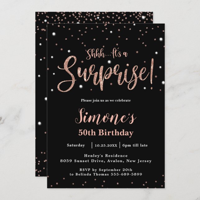 Chic Surprise ANY AGE Birthday Party Rose Gold  Invitation (Front/Back)
