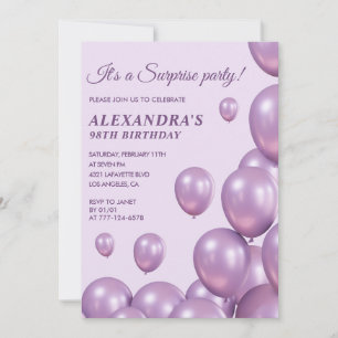 Chic Surprise Purple 98th birthday invitations 