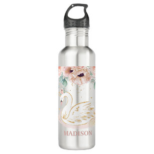 Chic Swan Princess Blush Pink Poppies Roses Floral 710 Ml Water Bottle
