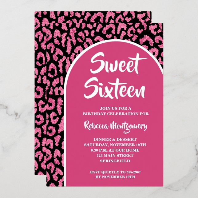 Chic Sweet 16 Leopard Print Birthday Silver (Front/Back)