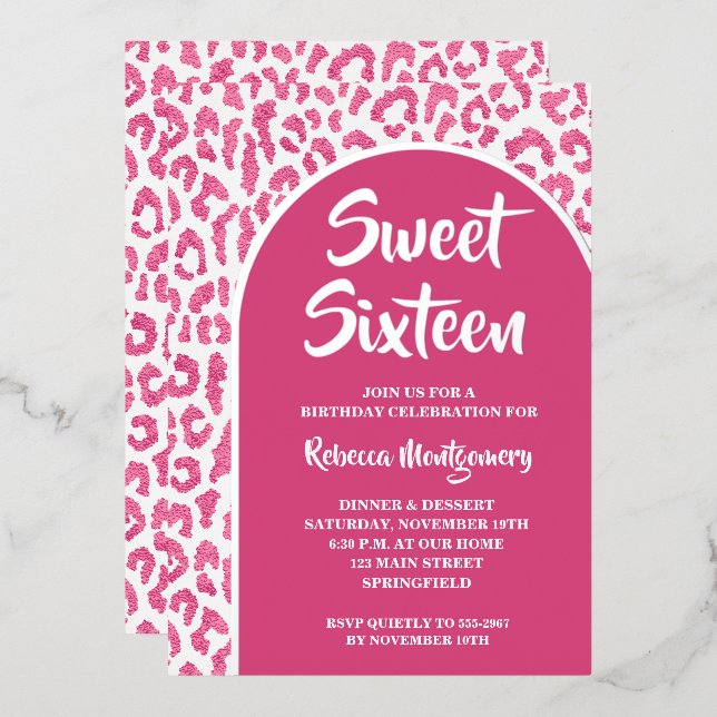 Chic Sweet 16 Leopard Print Birthday Silver (Front/Back)