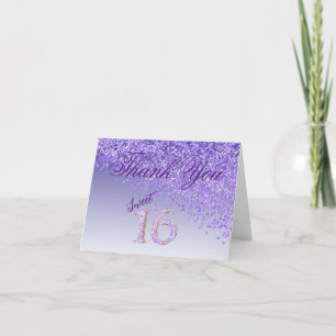 Chic Sweet 16 Purple Glitter Thank You Card
