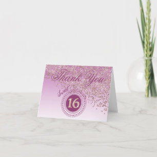 Chic Sweet 16 Rose Gold Glitter Thank You