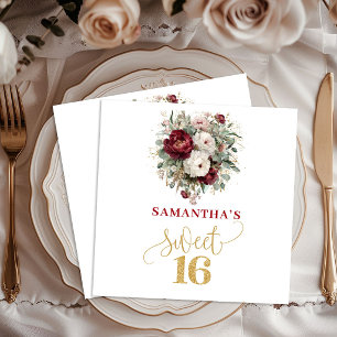 Chic Sweet Sixteen Blush Burgundy Floral Napkins