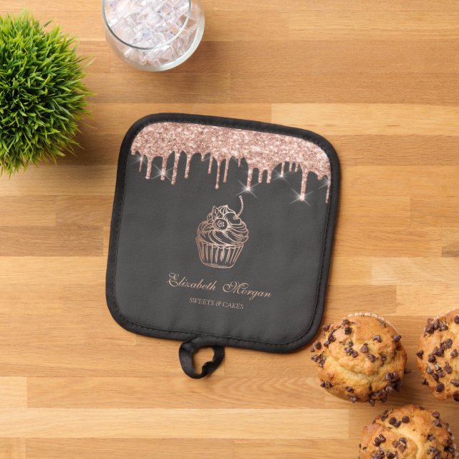 Chic Sweets Cupcake Rose Gold Drips Bakery Pot Holder (Top Down)