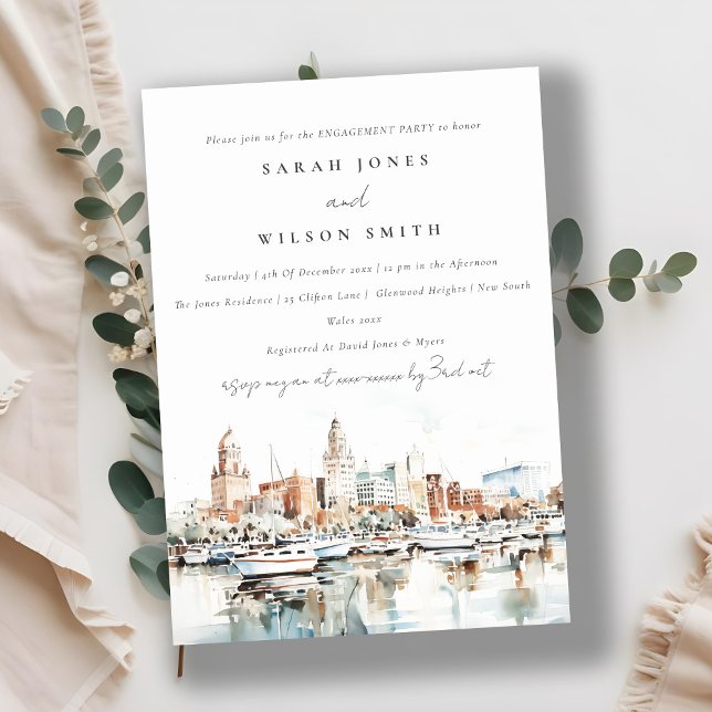 Chic Tampa Florida Skyline Watercolor Engagement Invitation (Creator Uploaded)