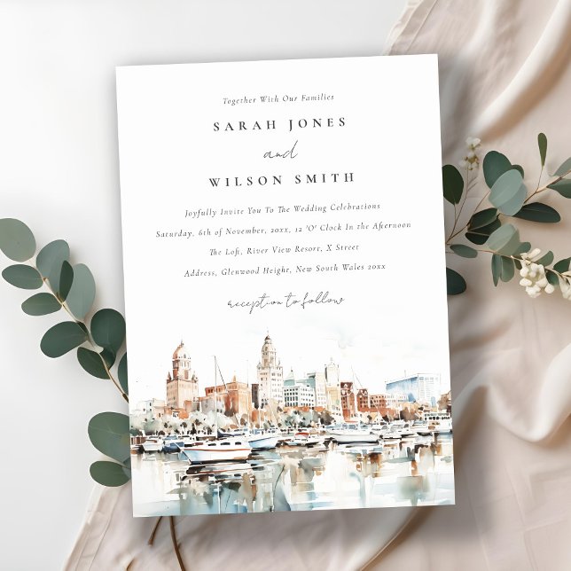 Chic Tampa Florida Skyline Watercolor Wedding Invitation (Creator Uploaded)