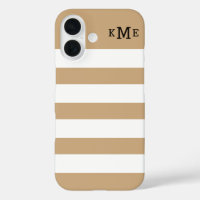 Chic Tan and White Stripes with Black Monogram