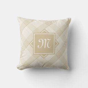 Chic Tan Plaid With Modern Diagonal Monogram Throw Pillow
