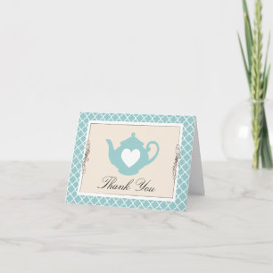 Chic Tan & Teal Teapot Trellis Thank You Card