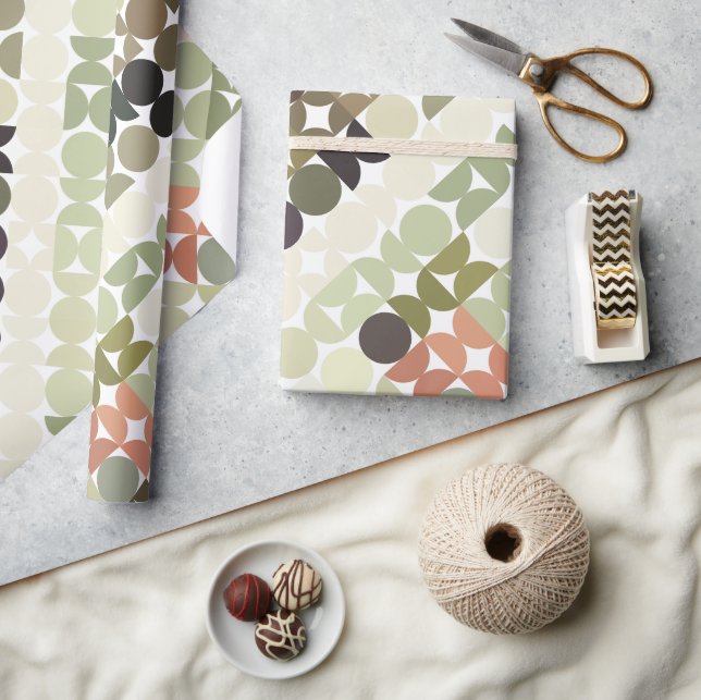 Chic Taupe Beige Light Olive Green Circles Pattern Wrapping Paper (Crafts)