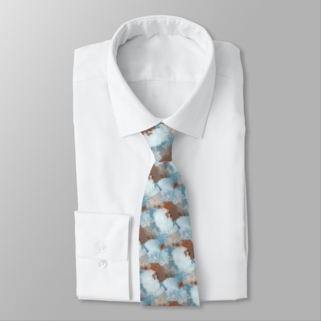 Chic Taupe Beige Red Brown White Blue Abstract Art Tie (Tied)