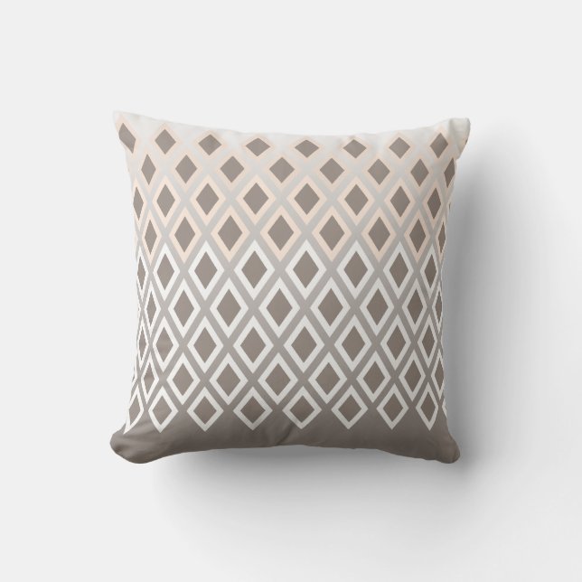 Chic Taupe & White Diamond Pattern Accent Throw Pillow (Front)