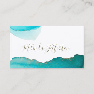 Chic Teal and Gold Abstract Ink Art Business Card
