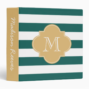 Chic Teal and Gold Striped Custom Monogram Binder