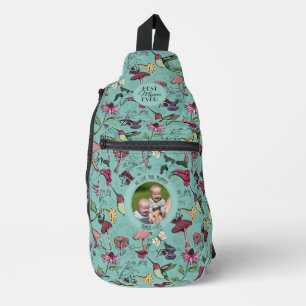 Chic Teal Best Mom Ever Photo Hummingbird Floral Sling Bag