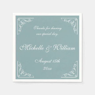 Chic teal blue and white wedding cocktail napkins