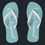 Chic teal blue bridesmaid beach wedding flip flops<br><div class="desc">Chic teal blue bridesmaid beach wedding flip flops. Personalizable elegant flipflops for bride's entourage / team bride. Make your own personalized wedge sandals for bride, brides maid, maid of honour, flower girl, mother of the bride, mother of the groom, guest etc. Cute summer slippers for nautical or beach theme marriage...</div>