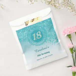 Chic Teal Blue Glitter, Dotted Frame 18th Birthday Favour Bag