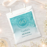Chic Teal Blue Glitter, Dotted Frame 60th Birthday Favour Bag<br><div class="desc">Chic Falling Teal Blue Glitter with a unique teal blue number 60 framed with modern circular dots and lines.
If you need help,  please send a message in Zazzle chatroom.</div>