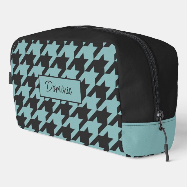 Chic Teal Blue Green Black Houndstooth Pattern Dopp Kit (Right Corner)