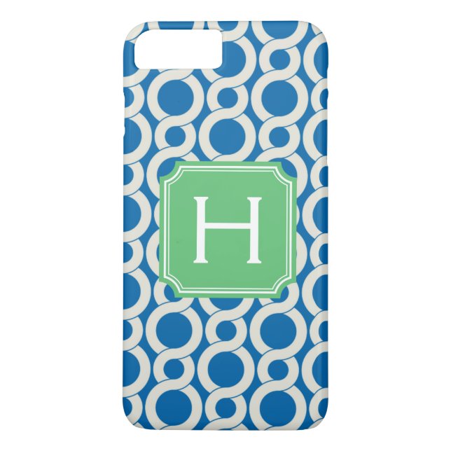 Chic teal blue interlocking pattern monogram Case-Mate iPhone case (Back)