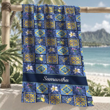 Chic Teal Blue Mediterranean Citrus Lemon Tile