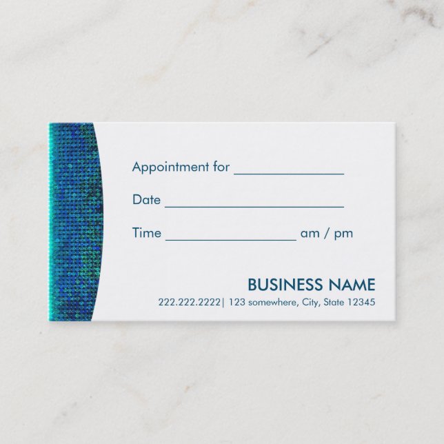 Chic Teal Blue Sequin Appointment Reminder Card (Front)
