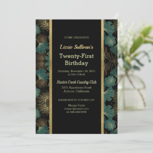 Chic Teal Botanical Birthday Invitation