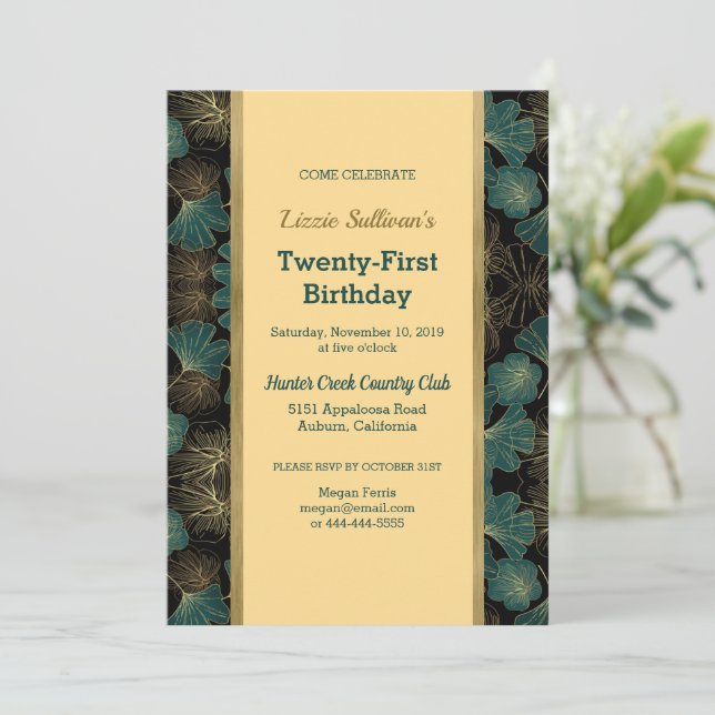 Chic Teal Botanical Birthday Invitation (Standing Front)
