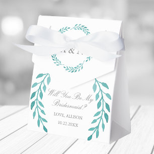 Chic Teal Botanical Will You Be My Bridesmaid Favor Box