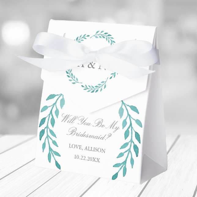 Chic Teal Botanical Will You Be My Bridesmaid Favor Box (Creator Uploaded)