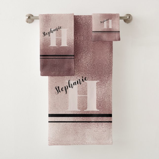 Chic Teal Brushed Metal Monogrammed Elegant Bath T Bath Towel Set (Insitu)