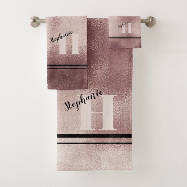 Chic Teal Brushed Metal Monogrammed Elegant Bath T Towel Set (Insitu)